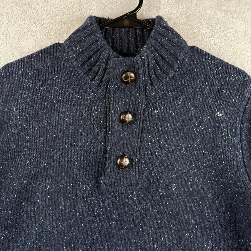 UNTUCKit Sweater Mens Medium Blue Lambswool Henley Mock Neck Speckled Pullover